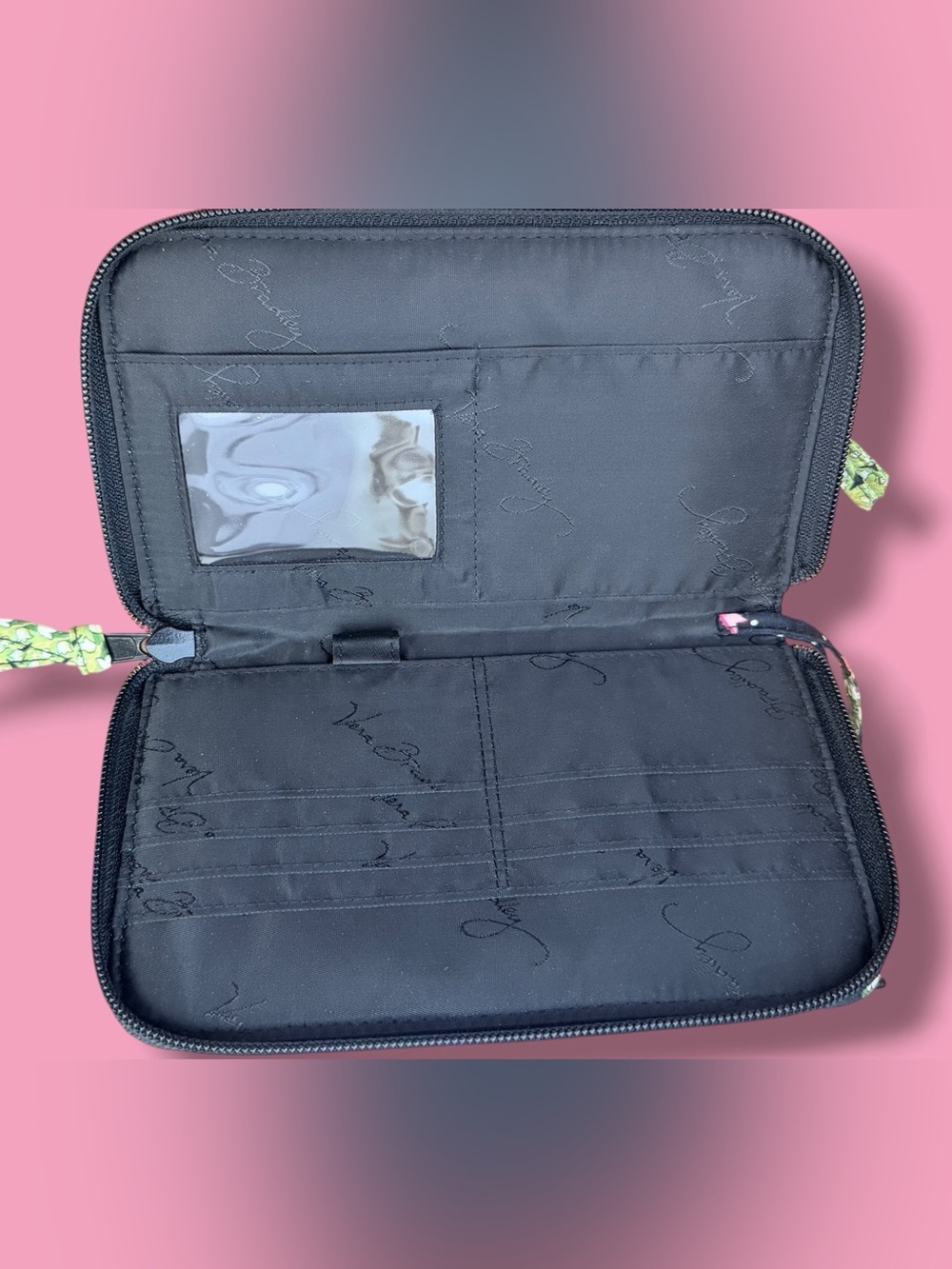 Vera Bradley Black Floral Wristlet with Pink Bow Accents - Picture 3 of 5